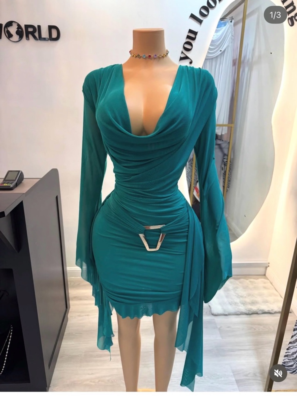 Teal Ruched Drape Bodycon Dress - Women